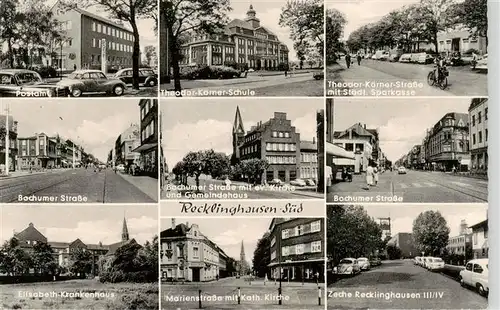 AK / Ansichtskarte 73899621 Recklinghausen__Westfalen Postamt Strassenpartien Schule Sparkasse Kirche Gemeindehaus Krankenhaus Zeche 