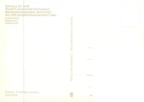 AK / Ansichtskarte  Gehlberg Betriebserholungsheim Schmuecke des VEB Metalleichtbaukombinat Calbe Speiseraum Klubraeume Gehlberg