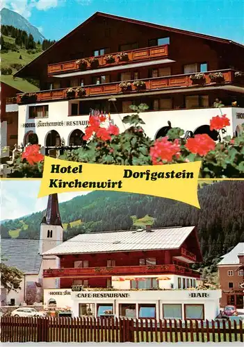 AK / Ansichtskarte 73899727 Dorfgastein_AT Hotel Kirchenwirt Cafe Restaurant Kellerbar Kirche 