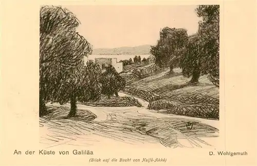 AK / Ansichtskarte  Galilaea_Galilee_Haifa_Israel An der Kueste Zeichnung 