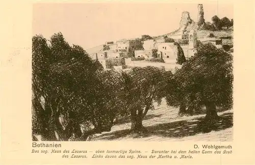 AK / Ansichtskarte 73899864 Bethanien_Israel Haus des Lazarus mit turmartiger Ruine Darunter das Grab des Lazarus Zeichnung Bethanien Israel