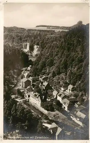 AK / Ansichtskarte  Herrnskretschen_Boehmen_Hrensko_CZ mit Zirkelstein Fliegeraufnahme 