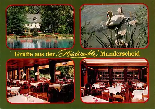 AK / Ansichtskarte 73900007 Manderscheid_Eifel Cafe Restaurant Hotel Heidsmuehle Gastraeume Schwanenteich Manderscheid Eifel