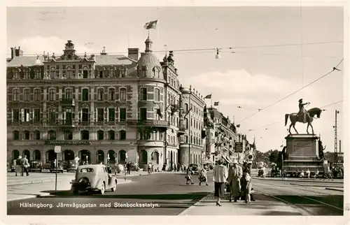 AK / Ansichtskarte  Haelsingborg_Helsingborg_Sweden Jaernvaegsgatan med Stenbocksstatyn 