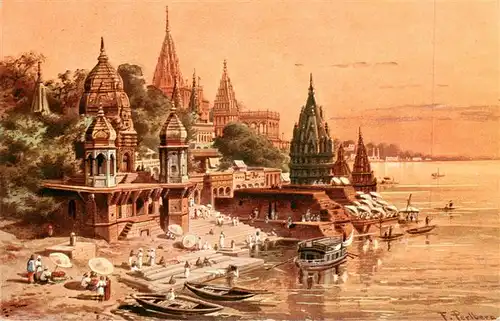 AK / Ansichtskarte 73900032 Benares_India Panorama mit Ganges Kuenstlerkarte Serie 755 India No. 2 