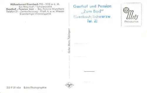 AK / Ansichtskarte  Eisenbach_Schwarzwald Gasthof Pension zum Bad Hoehenkurort Eisenbach Schwarzwald