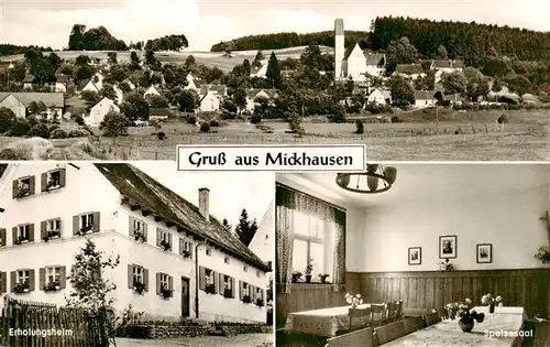 AK / Ansichtskarte 73900166 Mickhausen_Bayern Ortsansicht mit Kirche Erholungsheim der AWO Speisesaal 