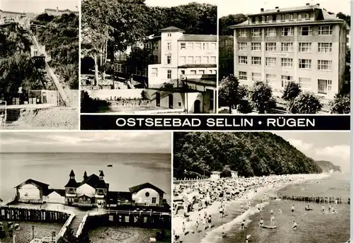 AK / Ansichtskarte 73900219 Sellin__Ruegen Teilansichten Hotel Seebruecke Strandpartie 