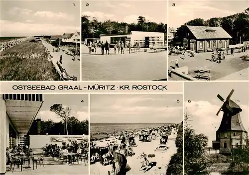 AK / Ansichtskarte  Graal-Mueritz_Ostseebad Strandpromenade Broiler Gaststaette Milchbar Seestern Terrasse Strand Windmuehle Graal-Mueritz_Ostseebad