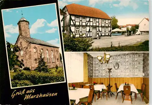 AK / Ansichtskarte 73900397 Marzhausen_Witzenhausen Kirche Gaststaette Hotel Gastraum Marzhausen Witzenhausen