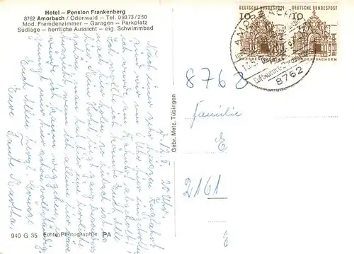 AK / Ansichtskarte  Amorbach_Miltenberg Hotel Pension Frankenberg 