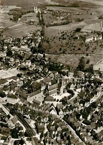 AK / Ansichtskarte  Ellwangen_Jagst Fliegeraufnahme mit Schloss und Wallfahrtskirche Schoenenberg Ellwangen_Jagst