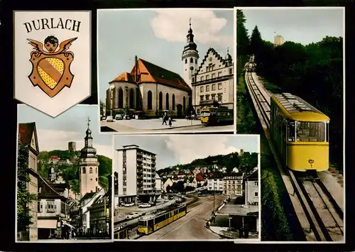 AK / Ansichtskarte  Durlach_Karlsruhe_Baden Ortsansichten Kirche Strassenbahnen 