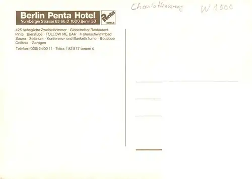 AK / Ansichtskarte  Charlottenburg-Wilmersdorf_Berlin Berlin Penta Hotel 