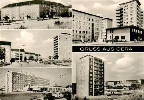 AK / Ansichtskarte  Gera Bergarbeiterpoliklinik in Bieblach Johannes R Becher Strasse Interhotel Gera Springbrunnen an der Ernst Thaelmann Strasse Kaufhalle Nord Gera