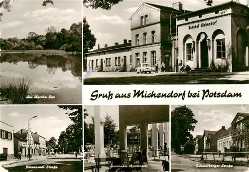 AK / Ansichtskarte  Michendorf Am Hartha See Bahnhof  Potsdamer Strasse Autobahn Raststaette Schmerberger Strasse Michendorf