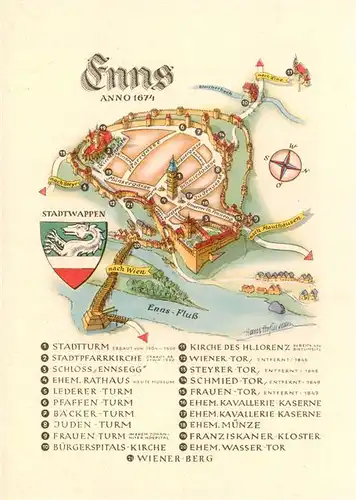 AK / Ansichtskarte  Enns_Oberoesterreich_AT Stadtmodell von 1674 Stadtwappen 