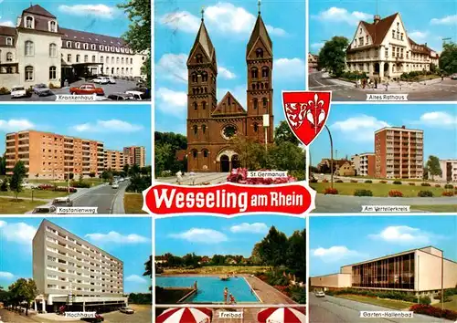 AK / Ansichtskarte 73900652 Wesseling Krankenhaus Kastantienweg Hochhaus St Germanus Kirche Altes Rathaus Am Verteilerkreis Garten Hallenbad Wesseling