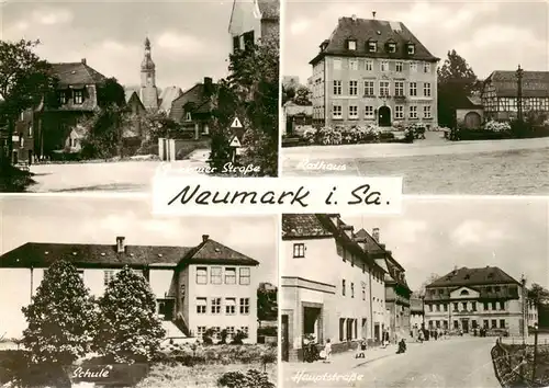 AK / Ansichtskarte  Neumark_Sachsen Besigauer Strasse Rathaus Schule Hauptstrasse Neumark Sachsen