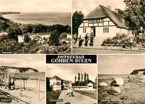 AK / Ansichtskarte  Goehren__Ostseebad_Ruegen Teilansicht Heimatstube Moenchgut Suedstrand Konzertplatz Steilkueste 