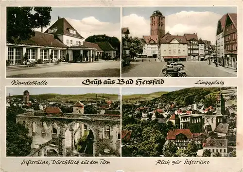 AK / Ansichtskarte 73900735 Bad_Hersfeld Wandelhalle Linggplatz Stiftsruine Blick aus dem Turm Panorama Bad_Hersfeld
