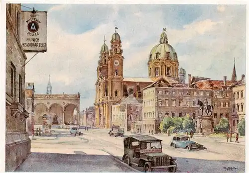 AK / Ansichtskarte  Muenchen Odeonplatz Feldherrnhalle und Theatinerkirche 1945_46 Aquarell Muenchen