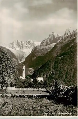 AK / Ansichtskarte  Soglio_GR mit Kirche und Scioragruppe 