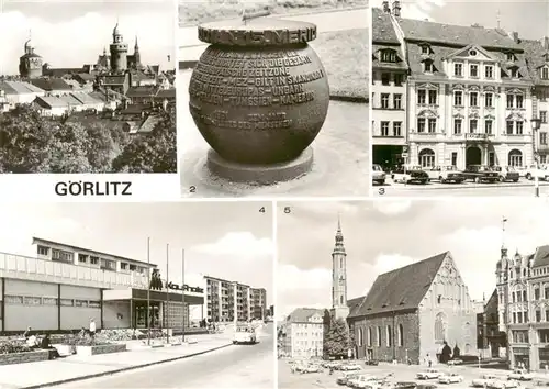 AK / Ansichtskarte 73900803 Goerlitz__Sachsen Teilansicht Meridianzeichen Goerlitzinformation am Leninplatz Kopernikusstrasse Leninplatz mit Dreifaltigkeitskirche 