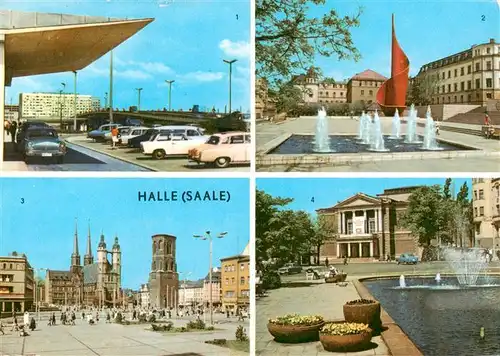 AK / Ansichtskarte  Halle__Saale Hansering Fahnenmonument Markt Theater des Friedens 