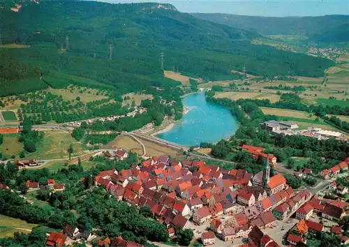 AK / Ansichtskarte  Schoemberg-Schoerzingen Altstadt mit Stausee und Plettenberg Fliegeraufnahme Schoemberg-Schoerzingen