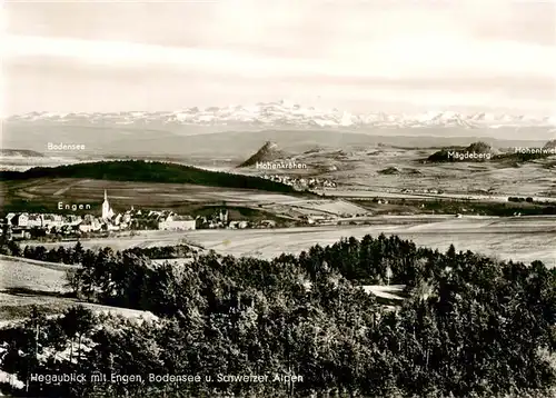 AK / Ansichtskarte  Engen_Hegau Panorama mit Bodensee Hohenkraehen Maegdeberg und Schweizer Alpen Engen Hegau