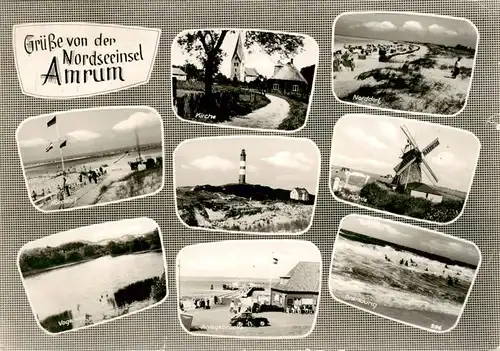 AK / Ansichtskarte 73901092 Amrum Norddorf Vogelkoje Kirche Leuchtturm Anlegebruecke Muehle Brandung Amrum