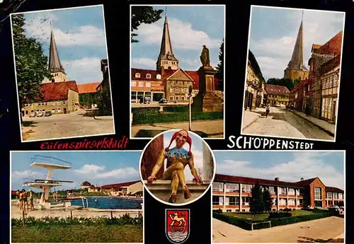 AK / Ansichtskarte  Schoeppenstedt Kirche Dorfpartien Eulenspiegeldenkmal Freibad Schule Schoeppenstedt