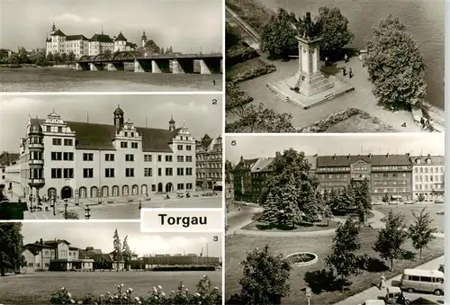 AK / Ansichtskarte  Torgau Schloss Hartenfels Markt Bahnhof Denkmal der Begegnung Martha Brautzsch Platz Torgau