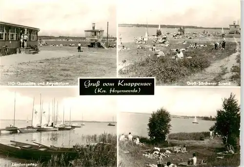 AK / Ansichtskarte  Knappensee_Oberlausitz HOG und Regattaturm Gross Soerchener Strand Landungssteg Liegewiese Knappensee_Oberlausitz