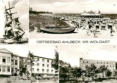 AK / Ansichtskarte  Ahlbeck_Ostseebad Segelschulschiff Wilhelm Pieck Seebruecke FDGB Erholungsheime Ferienglueck und Max Kreuziger Ahlbeck_Ostseebad