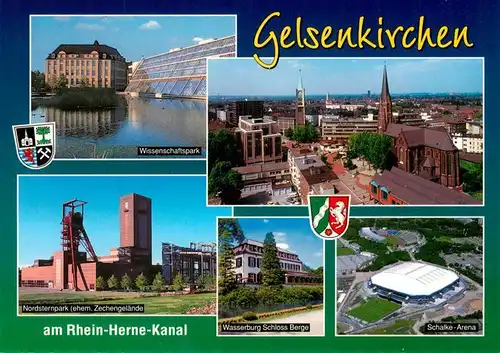 AK / Ansichtskarte  Gelsenkirchen Wissenschaftspark Nordsternpark Wasserburg Schloss Berge Schalke Arena Gelsenkirchen