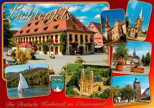 AK / Ansichtskarte 73901188 Lichtenfels_Bayern Die Deutsche Korbstadt Historisches Rathaus Kirche Fussgaengerzone Stadttor Kloster Banz Wallfahrtsbasilika Vierzehnheiligen Luftaufnahme Lichtenfels Bayern