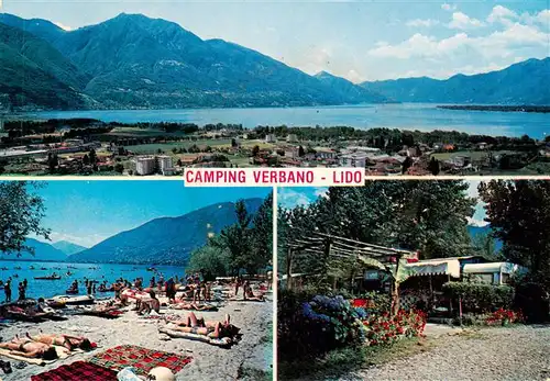 AK / Ansichtskarte  Verbano_Tenero_Lago_Maggiore_TI Campingplatz Badestrand Panorama Alpen 