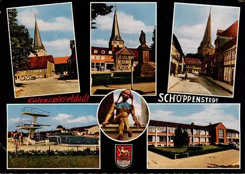 AK / Ansichtskarte  Schoeppenstedt Eulenspiegelstadt Kirche Rathaus Kirche Schwimmbad Schule Schoeppenstedt