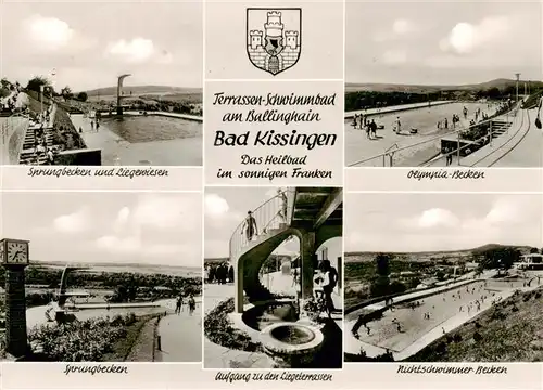 AK / Ansichtskarte 73901336 Bad_Kissingen Sprungbecken und Liegewiesen Olympia Becken Sprungbecken Aufgang zu den Liegeterrassen Nichtschwimmer Becken Bad_Kissingen