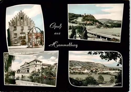 AK / Ansichtskarte  Hammelburg Rathaus mit Marktbrunnen Schloss Saaleck Rotes Schloss Gesamtansicht Hammelburg