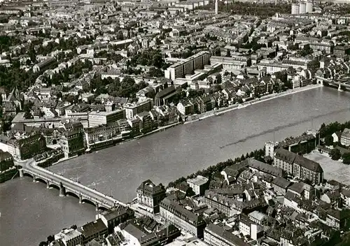 AK / Ansichtskarte  Basel_BS Mittlere Rheinbruecke und Buergerspital Fliegeraufnahme Basel_BS