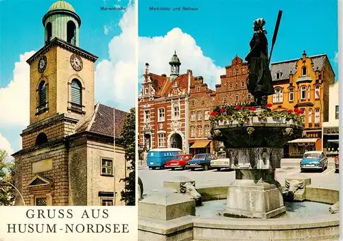 AK / Ansichtskarte  Husum__Nordfriesland Marienkirche Marktplatz Rathaus Brunnen 