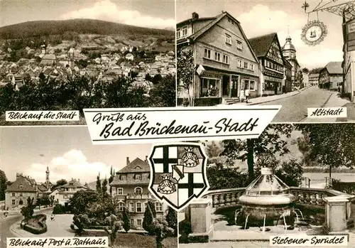 AK / Ansichtskarte 73901560 Bad_Brueckenau Stadtblick Altstadt Post und Rathaus Siebener Sprudel Bad_Brueckenau