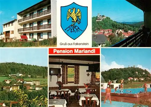 AK / Ansichtskarte  Falkenstein_Bayerischer_Wald Pension Mariandl Gastraum Schwimmbad Panorama 