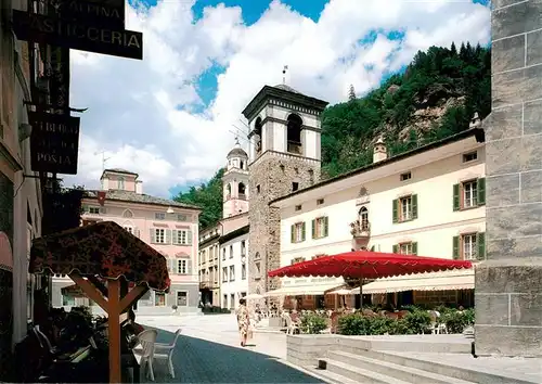 AK / Ansichtskarte  Poschiavo_GR Piazza comunale Torre comunale e campanile di S Ignazio nel centro storico del Borgo 