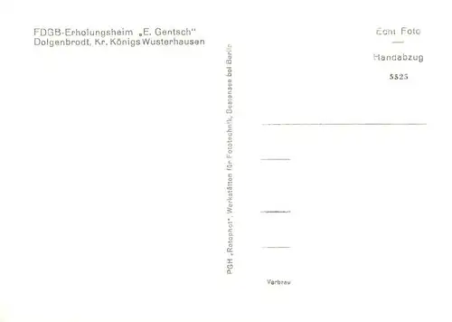 AK / Ansichtskarte  Dolgenbrodt_Heidesee FDGB-Erholungsheim E. Gentsch Gastraum Handabzug 