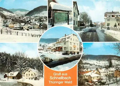 AK / Ansichtskarte  Schnellbach_Floh_Seligenthal Panorama Wanderkarte Hauptstrasse Berggasthaus Nesselhof FDGB Erholungsheim Zum Loewen Blick von Steinberg Schnellbach_Floh