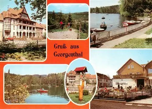 AK / Ansichtskarte  Georgenthal_Gotha Hotel Deutscher Hof Am Schwabhaeuser Kopf Bootsanlegestelle Hammerteich FDGB Erholungsheim Thueringer Wald Georgenthal Gotha